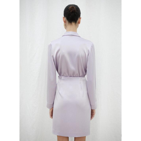 Nanushka Lilac Siwa Tech Satin Wrap Dress Asymmetrica V-Neck Concealed Snap S - Picture 2 of 16